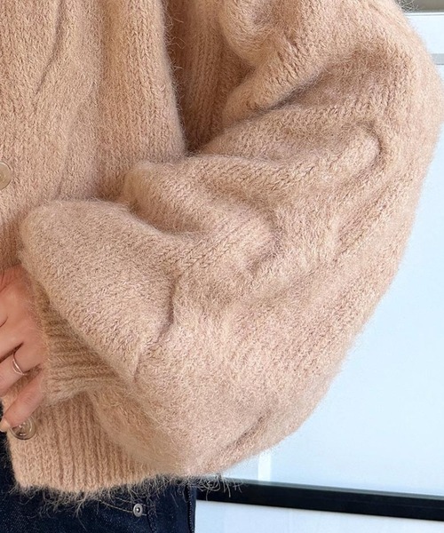 mily bilet(ミウィビレット)の「【mily bilet】今日はどっちで着る?気分で着回し自在。前後2way編地切り替えカーディガン (長袖)(カーディガン/ボレロ・レディース・グレー/オレンジ/アイボリー・LARGE/SMALL/X-LARGE/MEDIUM)」の5枚目の写真