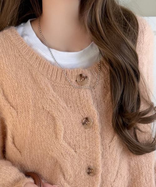 mily bilet(ミウィビレット)の「【mily bilet】今日はどっちで着る?気分で着回し自在。前後2way編地切り替えカーディガン (長袖)(カーディガン/ボレロ・レディース・グレー/オレンジ/アイボリー・LARGE/SMALL/X-LARGE/MEDIUM)」の4枚目の写真