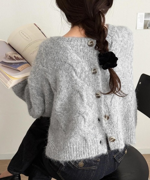 mily bilet(ミウィビレット)の「【mily bilet】今日はどっちで着る?気分で着回し自在。前後2way編地切り替えカーディガン (長袖)(カーディガン/ボレロ・レディース・グレー/オレンジ/アイボリー・LARGE/SMALL/X-LARGE/MEDIUM)」の7枚目の写真