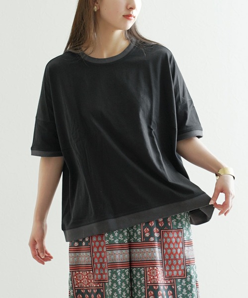 e-zakkamania stores(イーザッカマニアストアーズ)の「微配色リブ ワイドプルオーバー(Tシャツ/カットソー・レディース・ブラック/グレイッシュブルー/杢グレー/アイボリー・M)」の1枚目の写真
