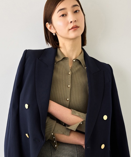 ROPE'(ロペ)の「スーパーメリノウール金ボタンポロニットカーディガン(カーディガン/ボレロ・レディース・ブラウン/ネイビー/グリーン/カーキ/ピンク・38)」の1枚目の写真