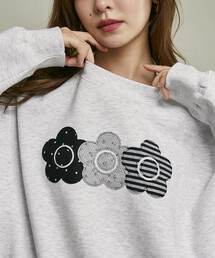 MARY QUANT × PUBLUX/マリークワント 別注 異素材 ドッキング トリプル デイジー 裏起毛 スウェット 限定展開