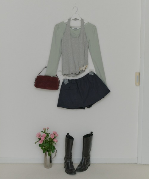 GIUNON(ジウノン)の「shirring stretch lace long-t / シャーリングストレッチレースロンT(Tシャツ/カットソー・レディース・グレー/ミント/ブラック/ブラウン・FREE)」の7枚目の写真