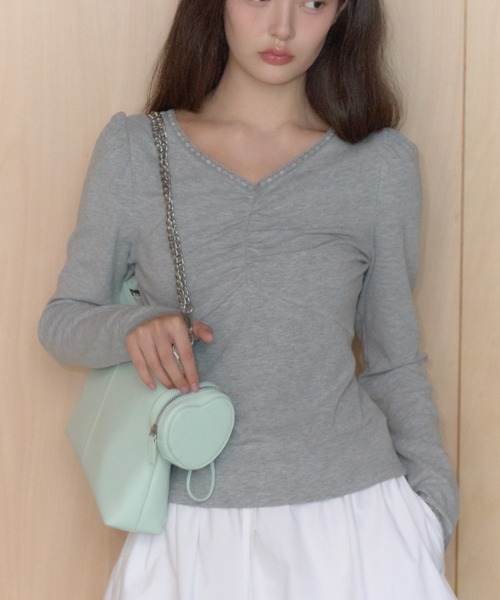 GIUNON(ジウノン)の「shirring stretch lace long-t / シャーリングストレッチレースロンT(Tシャツ/カットソー・レディース・グレー/ミント/ブラック/ブラウン・FREE)」の11枚目の写真