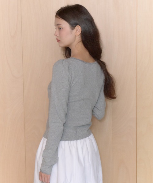 GIUNON(ジウノン)の「shirring stretch lace long-t / シャーリングストレッチレースロンT(Tシャツ/カットソー・レディース・グレー/ミント/ブラック/ブラウン・FREE)」の16枚目の写真