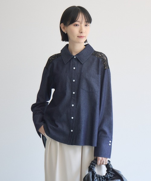 Paradise Picnic(パラダイスピクニック)の「ヨークレース切替デニムシャツ(シャツ/ブラウス・レディース・ブラック/ネイビー・FREE)」の20枚目の写真