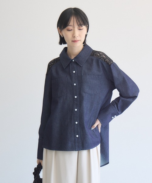 Paradise Picnic(パラダイスピクニック)の「ヨークレース切替デニムシャツ(シャツ/ブラウス・レディース・ブラック/ネイビー・FREE)」の21枚目の写真