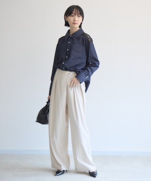 Paradise Picnic(パラダイスピクニック)の「ヨークレース切替デニムシャツ(シャツ/ブラウス・レディース・ブラック/ネイビー・FREE)」の6枚目の写真