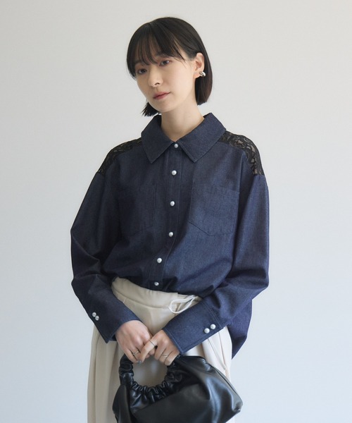 Paradise Picnic(パラダイスピクニック)の「ヨークレース切替デニムシャツ(シャツ/ブラウス・レディース・ブラック/ネイビー・FREE)」の7枚目の写真