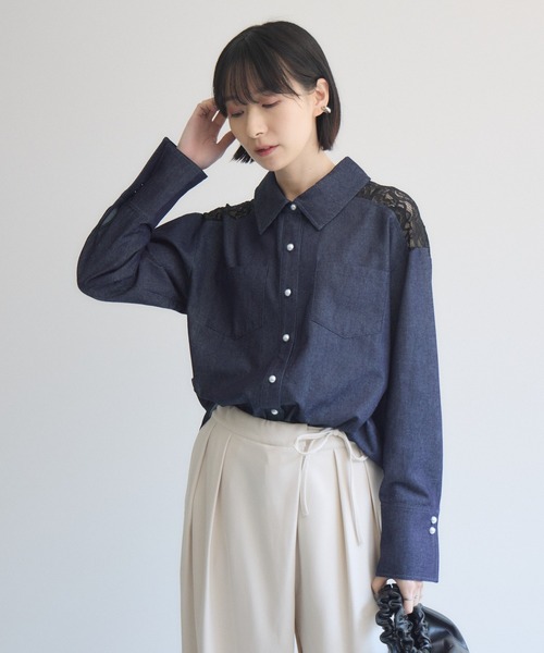 Paradise Picnic(パラダイスピクニック)の「ヨークレース切替デニムシャツ(シャツ/ブラウス・レディース・ブラック/ネイビー・FREE)」の8枚目の写真