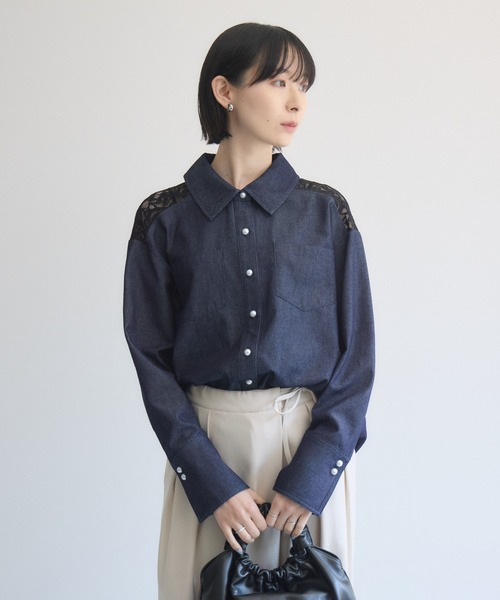 Paradise Picnic(パラダイスピクニック)の「ヨークレース切替デニムシャツ(シャツ/ブラウス・レディース・ブラック/ネイビー・FREE)」の9枚目の写真
