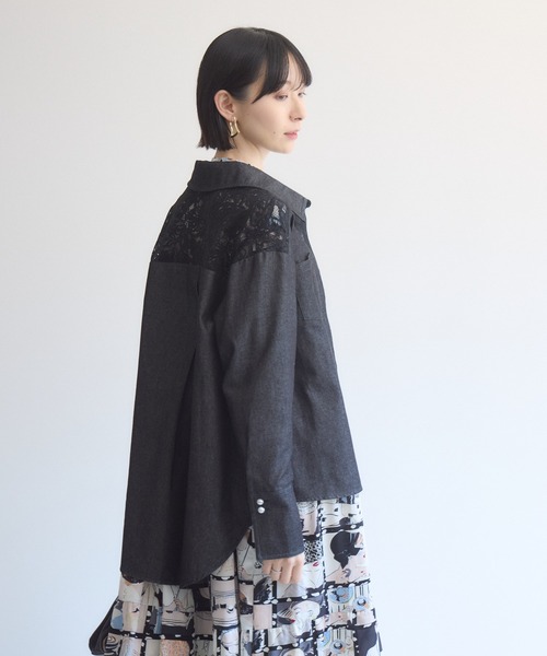 Paradise Picnic(パラダイスピクニック)の「ヨークレース切替デニムシャツ(シャツ/ブラウス・レディース・ブラック/ネイビー・FREE)」の15枚目の写真