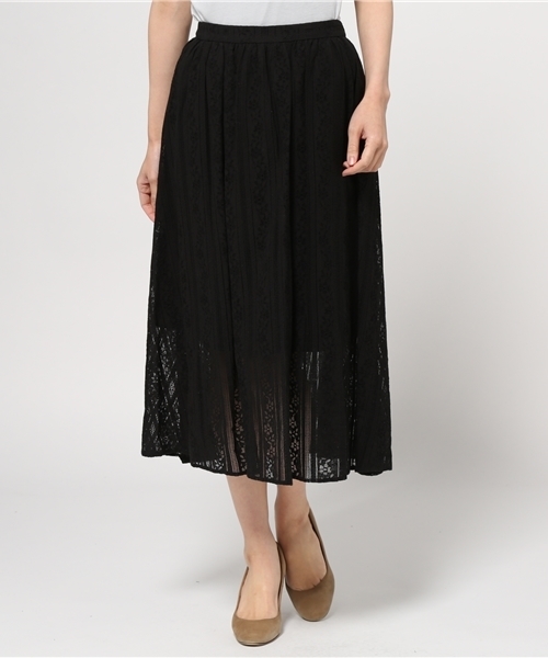 31 Sons de mode（トランテアン　ソン　ドゥ　モード）の「レースミモレスカート （スカート・レディース・ホワイト/ブラック・36/38）」の2枚目の写真
