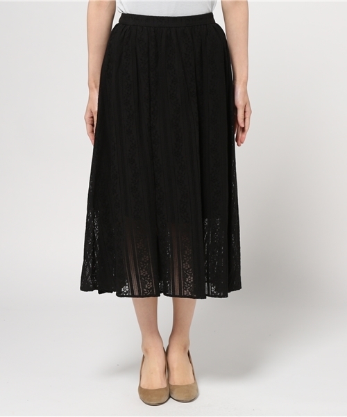 31 Sons de mode（トランテアン　ソン　ドゥ　モード）の「レースミモレスカート （スカート・レディース・ホワイト/ブラック・36/38）」の3枚目の写真