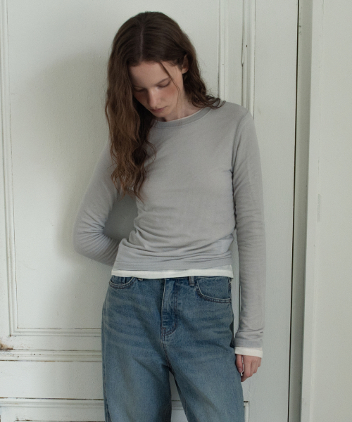 WAARFORWOMAN(ワール・フォー・ウーマン)の「WT-96 マイルドカシミヤTシャツ_グレー(Tシャツ/カットソー・レディース・その他・FREE)」の3枚目の写真