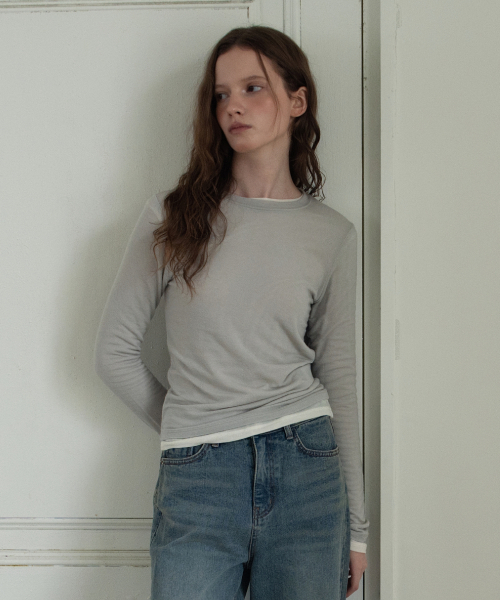 WAARFORWOMAN(ワール・フォー・ウーマン)の「WT-96 マイルドカシミヤTシャツ_グレー(Tシャツ/カットソー・レディース・その他・FREE)」の5枚目の写真