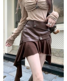 レザーベルト アシンメトリーフリルミニスカート