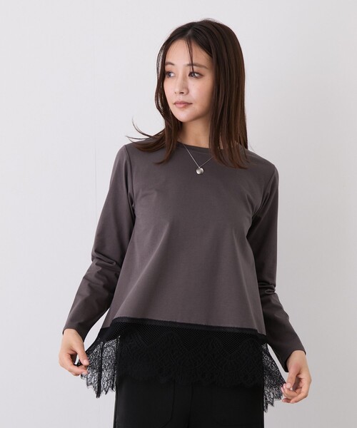 Jayro(ジャイロ)の「裾レース長袖プルオーバー(Tシャツ/カットソー・レディース・チャコールグレー/ブラック・M)」の2枚目の写真