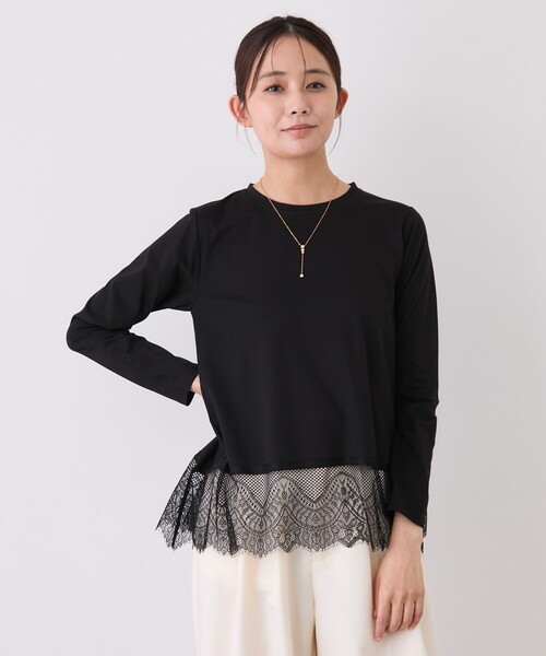 Jayro(ジャイロ)の「裾レース長袖プルオーバー(Tシャツ/カットソー・レディース・チャコールグレー/ブラック・M)」の1枚目の写真