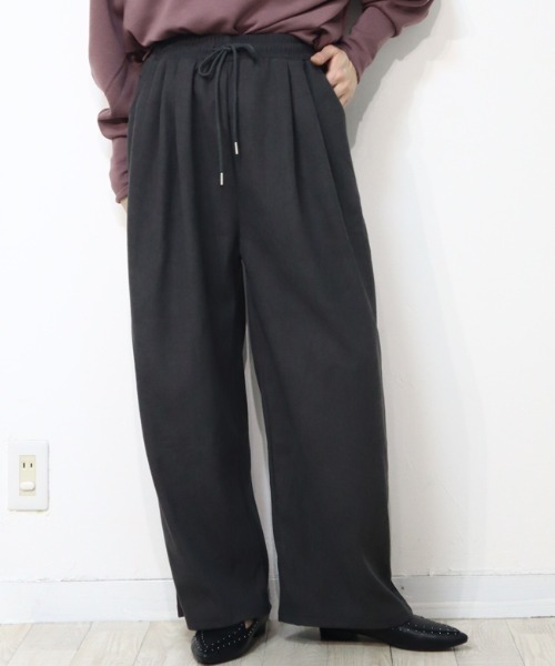 DISKEEN SURE(ディスキーンシュアー)の「フロントタックで体型カバーはお任せ!ニットコーデュロイワイドパンツ(その他パンツ・レディース・チャコール/オフホワイト/ブラウン/ブラック・FREE)」の4枚目の写真