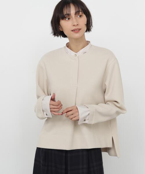 human woman(ヒューマンウーマン)の「◆ミルドジャージーシャツドッキングプルオーバー(Tシャツ/カットソー・レディース・ホワイト系その他/ブラック/ボルドー・MEDIUM)」の1枚目の写真
