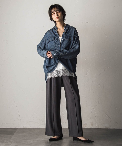 MAYSON GREY(メイソングレイ)の「ゆれるデニム2WAYオーバーシャツ(シャツ/ブラウス・レディース・ネイビー/ライトグレー・M)」の10枚目の写真