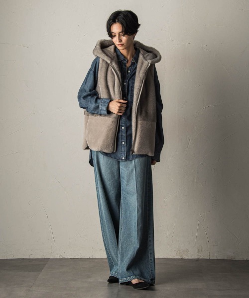 MAYSON GREY(メイソングレイ)の「ゆれるデニム2WAYオーバーシャツ(シャツ/ブラウス・レディース・ネイビー/ライトグレー・M)」の13枚目の写真
