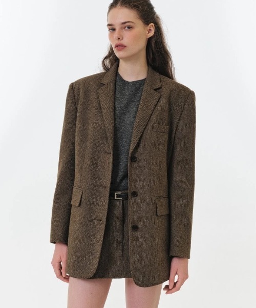 GRVRGROVE(グローブ)の「25FW BELLA JACKET(テーラードジャケット・レディース・ブラウン/グレー・フリー)」の1枚目の写真