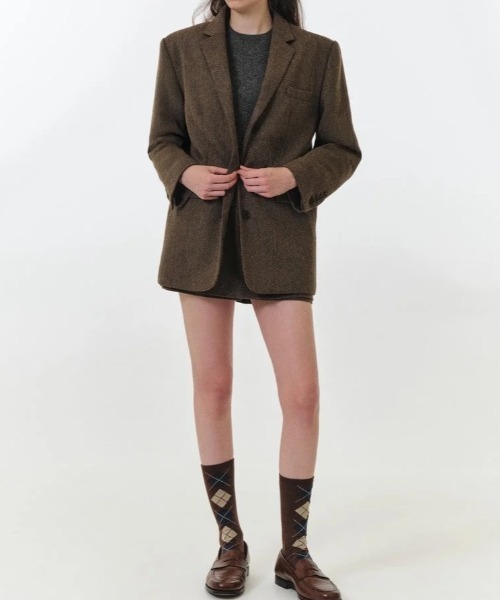 GRVRGROVE(グローブ)の「25FW BELLA JACKET(テーラードジャケット・レディース・ブラウン/グレー・フリー)」の6枚目の写真