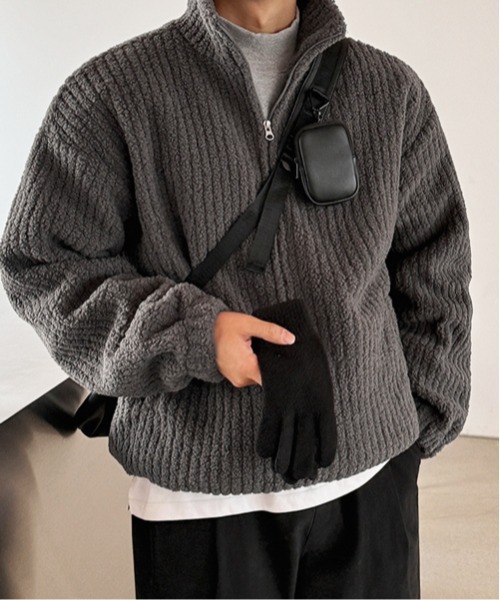 NOWLE（ノウル）の「【NOWLE】リブボア スタンドカラー フルジップ ボア ブルゾン / 中綿 キルティング ジャケット（ブルゾン・メンズ・ダークグレー/ブラック・X-LARGE/LARGE/MEDIUM）」の6枚目の写真
