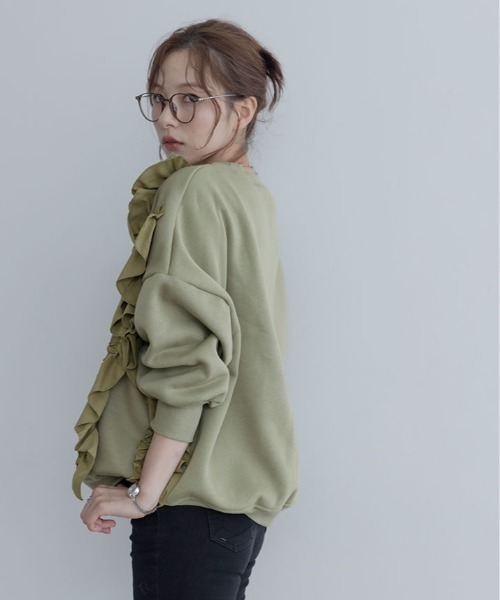 maviru(マヴィル)の「裏起毛 ラッフル スウェット プルオーバー(スウェット・レディース・チャコール/ネイビー/ブラック/カーキ/オフホワイト/杢グレー・FREE)」の21枚目の写真