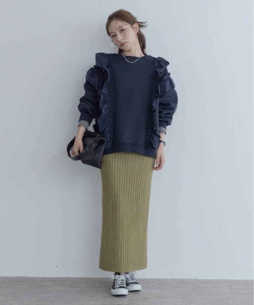 maviru(マヴィル)の「裏起毛 ラッフル スウェット プルオーバー(スウェット・レディース・チャコール/ネイビー/ブラック/カーキ/オフホワイト/杢グレー・FREE)」の18枚目の写真