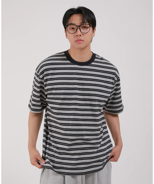 DEVELOVE(デヴローブ)の「ダブルストライプラウンド半袖Tシャツ_ネイビー(Tシャツ/カットソー・メンズ・ネイビー・MEDIUM/LARGE/X-LARGE/XX-LARGE)」の1枚目の写真