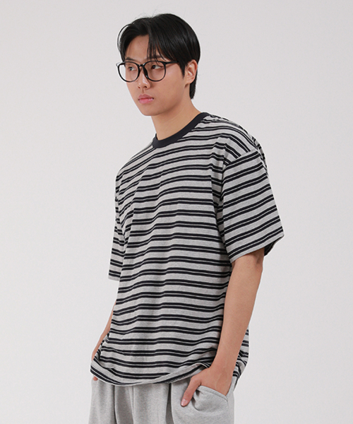 DEVELOVE(デヴローブ)の「ダブルストライプラウンド半袖Tシャツ_ネイビー(Tシャツ/カットソー・メンズ・ネイビー・MEDIUM/LARGE/X-LARGE/XX-LARGE)」の2枚目の写真