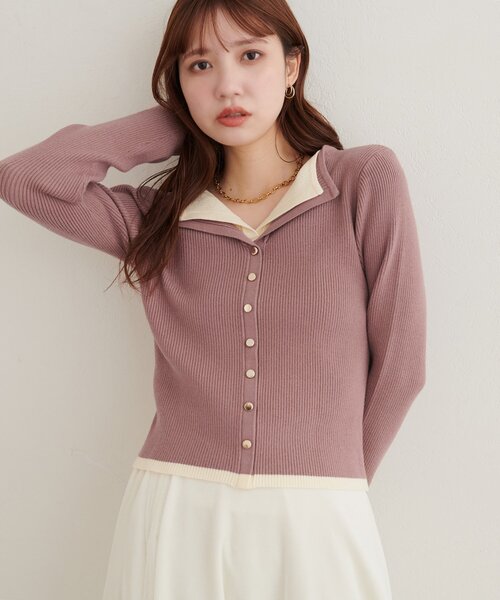 natural couture(ナチュラルクチュール)の「レイヤード配色リブTOPS(ニット/セーター・レディース・ピンクベージュ/ブラウン/アイボリー/ブラック・FREE)」の4枚目の写真