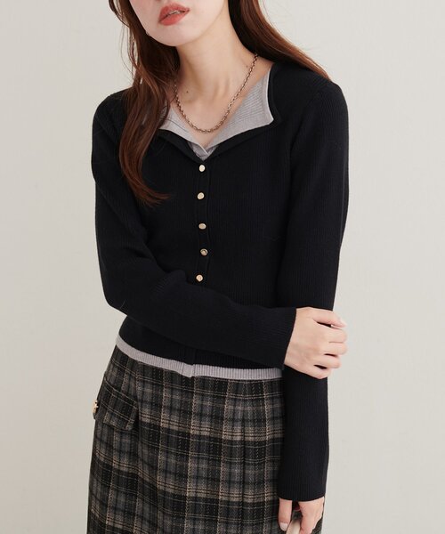 natural couture(ナチュラルクチュール)の「レイヤード配色リブTOPS(ニット/セーター・レディース・ピンクベージュ/ブラウン/アイボリー/ブラック・FREE)」の2枚目の写真