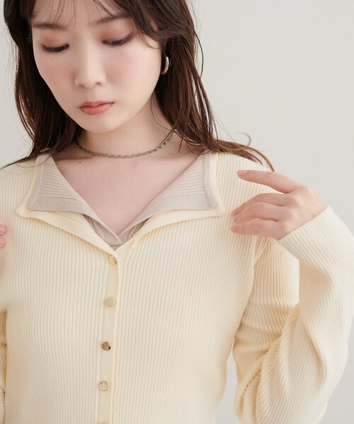 natural couture(ナチュラルクチュール)の「レイヤード配色リブTOPS(ニット/セーター・レディース・ピンクベージュ/ブラウン/アイボリー/ブラック・FREE)」の5枚目の写真