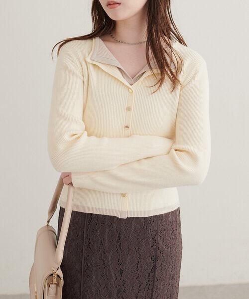 natural couture(ナチュラルクチュール)の「レイヤード配色リブTOPS(ニット/セーター・レディース・ピンクベージュ/ブラウン/アイボリー/ブラック・FREE)」の6枚目の写真