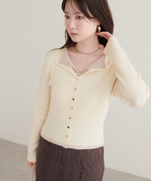 natural couture(ナチュラルクチュール)の「レイヤード配色リブTOPS(ニット/セーター・レディース・ピンクベージュ/ブラウン/アイボリー/ブラック・FREE)」の7枚目の写真