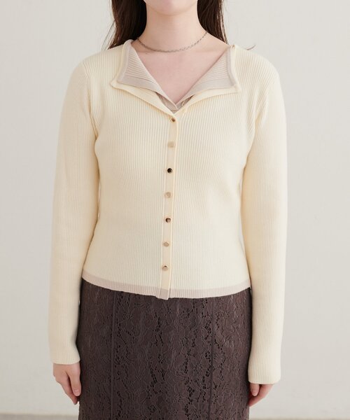 natural couture(ナチュラルクチュール)の「レイヤード配色リブTOPS(ニット/セーター・レディース・ピンクベージュ/ブラウン/アイボリー/ブラック・FREE)」の9枚目の写真