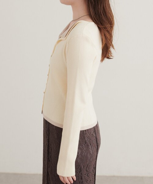 natural couture(ナチュラルクチュール)の「レイヤード配色リブTOPS(ニット/セーター・レディース・ピンクベージュ/ブラウン/アイボリー/ブラック・FREE)」の10枚目の写真