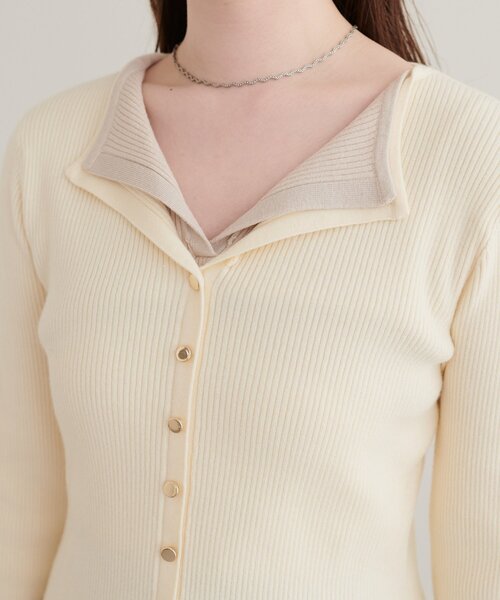 natural couture(ナチュラルクチュール)の「レイヤード配色リブTOPS(ニット/セーター・レディース・ピンクベージュ/ブラウン/アイボリー/ブラック・FREE)」の12枚目の写真