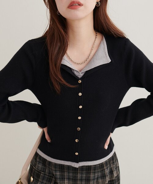natural couture(ナチュラルクチュール)の「レイヤード配色リブTOPS(ニット/セーター・レディース・ピンクベージュ/ブラウン/アイボリー/ブラック・FREE)」の15枚目の写真