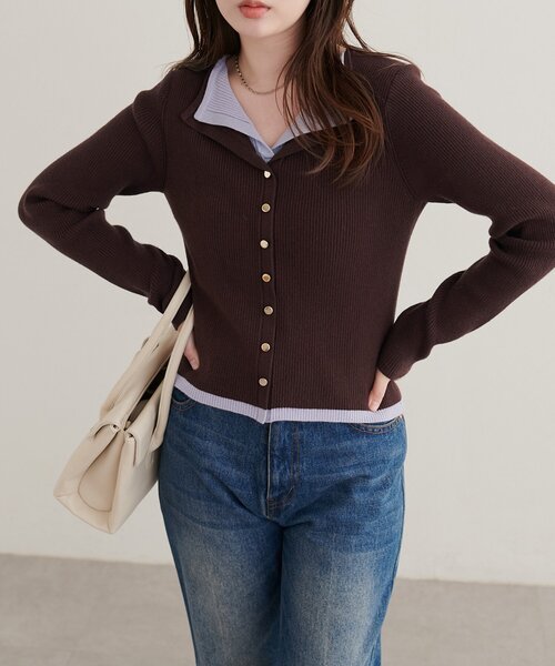 natural couture(ナチュラルクチュール)の「レイヤード配色リブTOPS(ニット/セーター・レディース・ピンクベージュ/ブラウン/アイボリー/ブラック・FREE)」の22枚目の写真