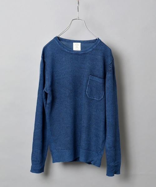 SHIPS JET BLUE(シップスジェットブルー)の「SHIPS JET BLUE(シップス ジェットブルー): フランダースリネン インディゴライク ポケットニット(ニット/セーター・メンズ・ライトブルー/ネイビー・SMALL/LARGE/MEDIUM)」の2枚目の写真