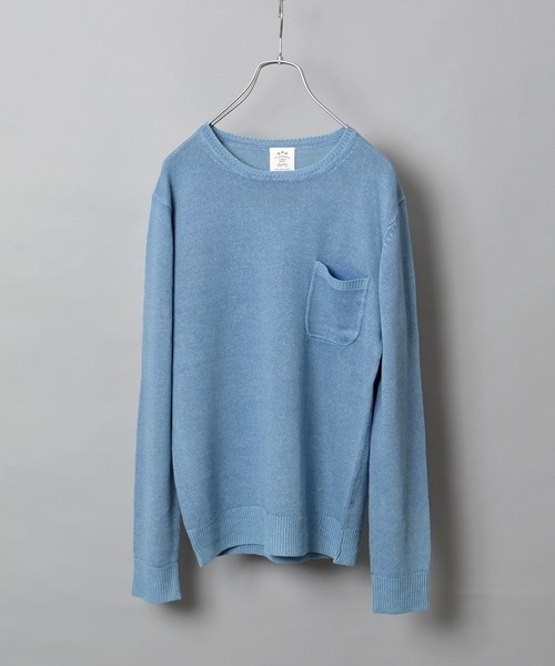 SHIPS JET BLUE(シップスジェットブルー)の「SHIPS JET BLUE(シップス ジェットブルー): フランダースリネン インディゴライク ポケットニット(ニット/セーター・メンズ・ライトブルー/ネイビー・SMALL/LARGE/MEDIUM)」の1枚目の写真