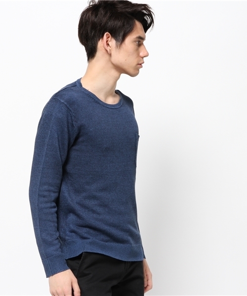 SHIPS JET BLUE(シップスジェットブルー)の「SHIPS JET BLUE(シップス ジェットブルー): フランダースリネン インディゴライク ポケットニット(ニット/セーター・メンズ・ライトブルー/ネイビー・SMALL/LARGE/MEDIUM)」の4枚目の写真