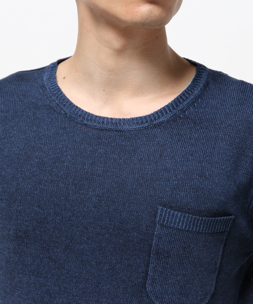 SHIPS JET BLUE(シップスジェットブルー)の「SHIPS JET BLUE(シップス ジェットブルー): フランダースリネン インディゴライク ポケットニット(ニット/セーター・メンズ・ライトブルー/ネイビー・SMALL/LARGE/MEDIUM)」の6枚目の写真