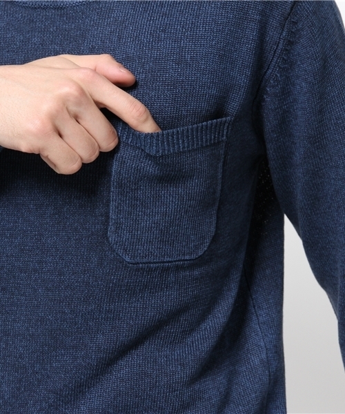 SHIPS JET BLUE(シップスジェットブルー)の「SHIPS JET BLUE(シップス ジェットブルー): フランダースリネン インディゴライク ポケットニット(ニット/セーター・メンズ・ライトブルー/ネイビー・SMALL/LARGE/MEDIUM)」の8枚目の写真