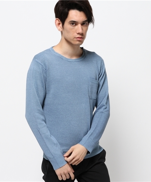 SHIPS JET BLUE(シップスジェットブルー)の「SHIPS JET BLUE(シップス ジェットブルー): フランダースリネン インディゴライク ポケットニット(ニット/セーター・メンズ・ライトブルー/ネイビー・SMALL/LARGE/MEDIUM)」の10枚目の写真